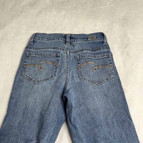 Girls Justice Straight Blue Distressed Ripped Jeans Medium Wash Size 8 - Picture 4 of 10
